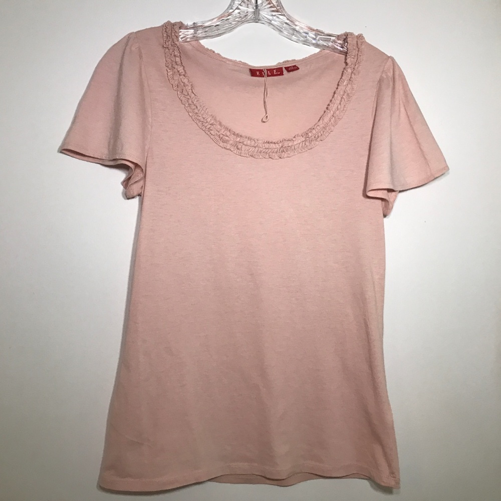 Elle Ruffle Scoop Neck Short Sleeve Shirt